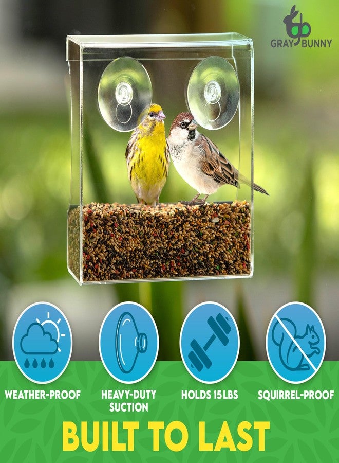 Gray Bunny Clear Window Bird Feeder - Premium Bird Feeder for Outdoors with Strong Suction Cups with Drain Holes and Large Seed Capacity - Image 5